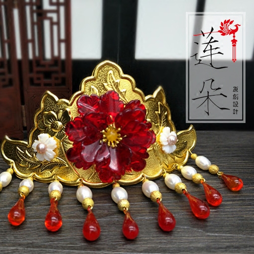 5 国色天香牡丹唐风发冠汉唐风古风汉服结婚配饰錾刻凤凰明制头冠