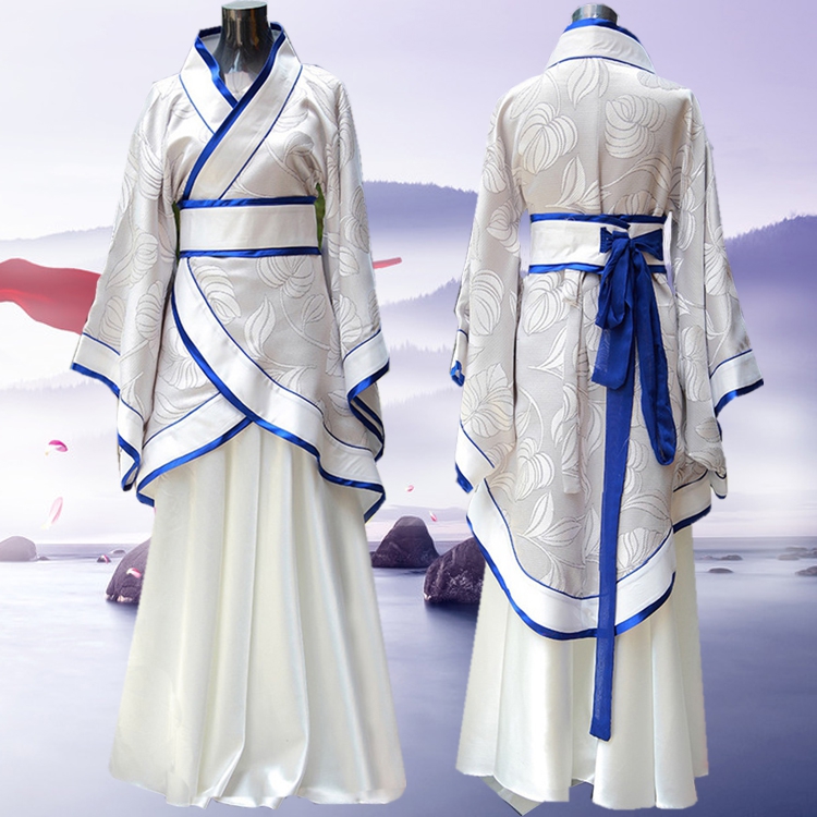 古裝民族女士漢服 演齣服女舒雅白色長裙寬袖麴裾漢服舞颱錶演服