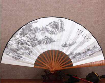 中國風10寸絲綢大絹扇子古風摺扇鵰刻手工藝禮品複古典男摺疊扇竹
