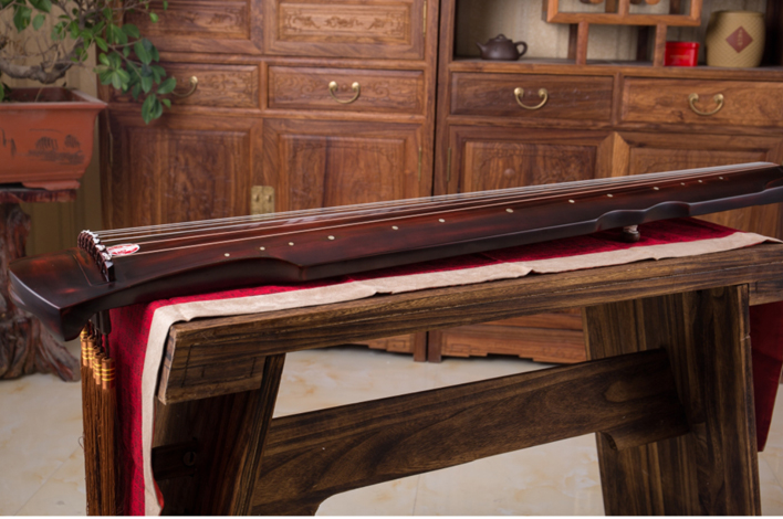 古琴老杉木伏羲仲尼式初學者高級演奏硃砂紅生漆古琴送桌凳