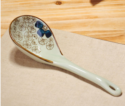 景德鎮瓷器釉下綵工藝陶瓷大湯勺長柄調羹勺子飯勺田園風餐具湯匙