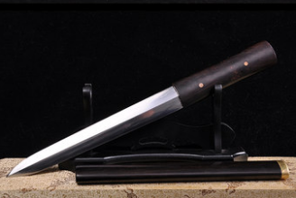 黑檀木T10钢花纹钢覆土烧刃短剑一体防身刀剑未开刃