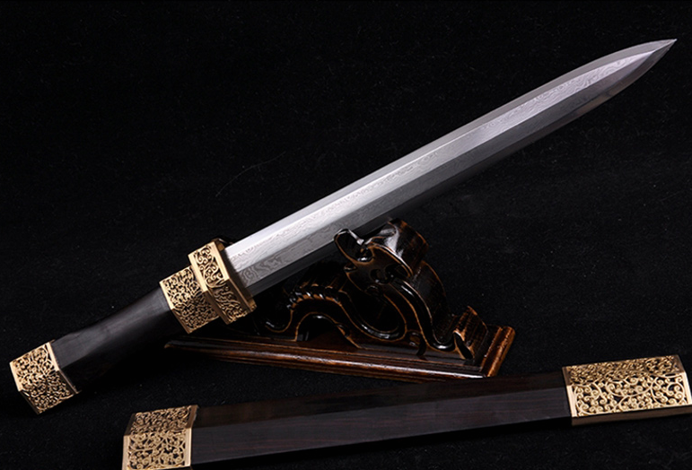  铜装镂空雕刻八面短汉剑 花纹钢一体剑短剑未开刃