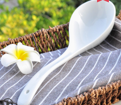 大湯勺長柄勺子陶瓷勺創意純白色骨瓷勺子套裝景德鎮餐具大馬戈勺
